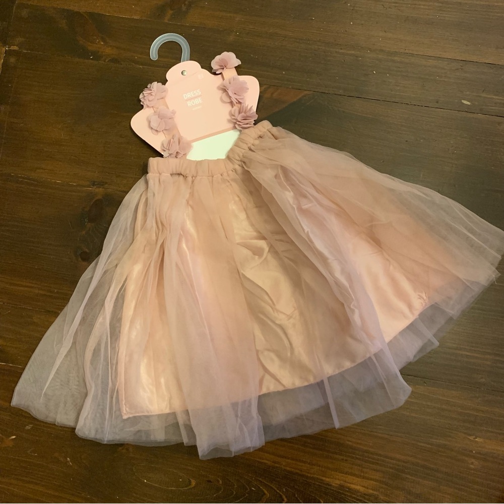 Pink Tulle Dress with Floral Straps